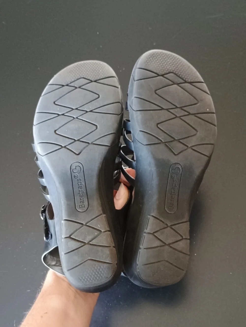 BareTraps Black Strappy Gladiator Sandals with Buckle Accents